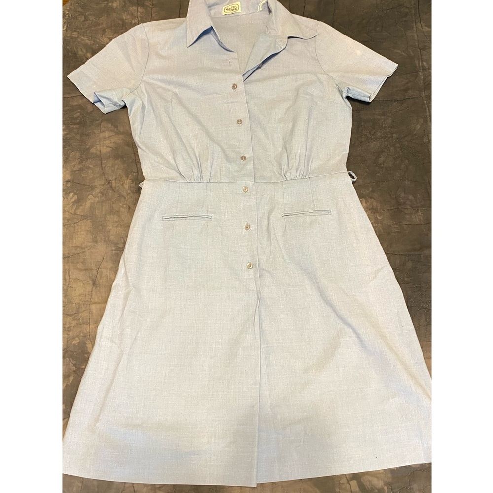Vintage Maid Waitress Casual Cotton Dress Blue Medium